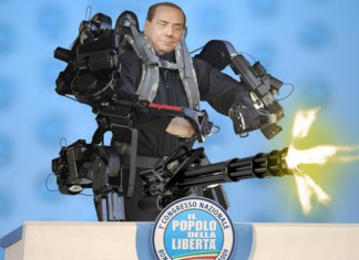 Berlusconi vuelve a la política vistiendo un exoesqueleto metálico con pene-ametralladora
