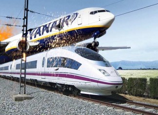 Un avión de Ryanair se posa sobre un AVE para ahorrar combustible
