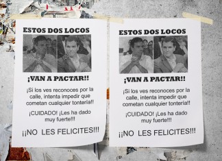 Podemos cuelga carteles alertando de que «CUIDADO, ESTOS DOS LOCOS VAN A PACTAR» por el barrio de Pedro Sánchez