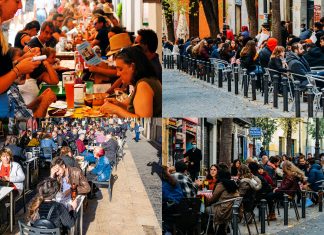 Los clientes de los bares logran juntar una única mesa que atraviesa toda España