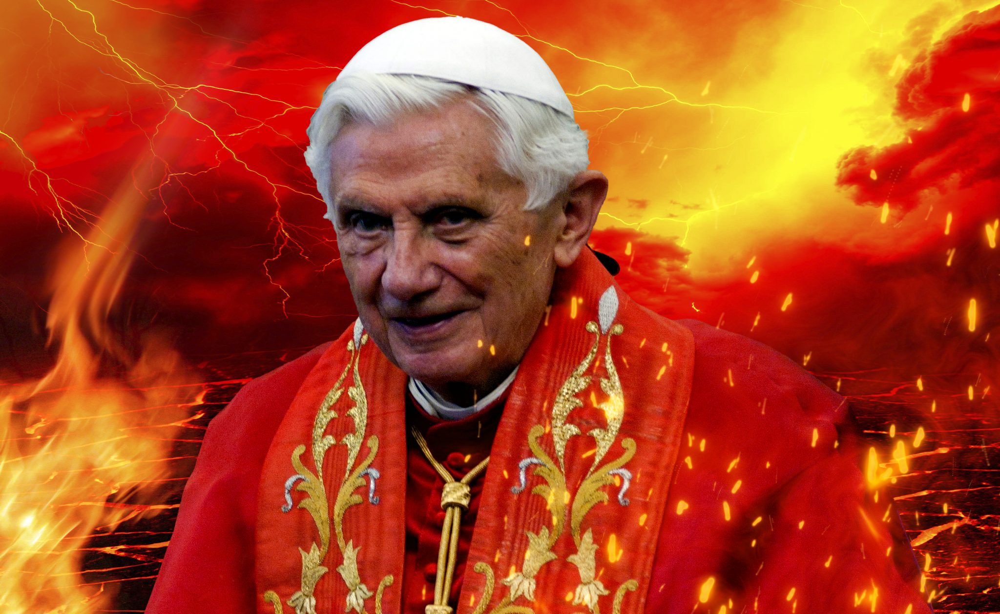 El Papa Ratzinger, muy sorprendido de que haya tanto fuego en el Cielo ...
