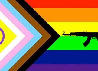 Preparándose para lo que se viene, el colectivo LGTBI añade un kaláshnikov a su bandera