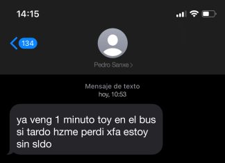 Pedro Sánchez envía ahora un SMS a la ciudadanía: “ya veng 1 minuto toy en el bus si tardo hzme perdi xfa estoy sin sldo”