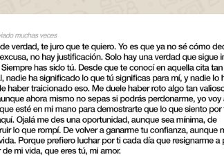 Mensaje de “cariño, te juro que te quiero, dame otra oportunidad” incluye la alerta “reenviado muchas veces”